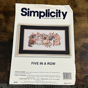 Five in a row kitten cross stitch kit
